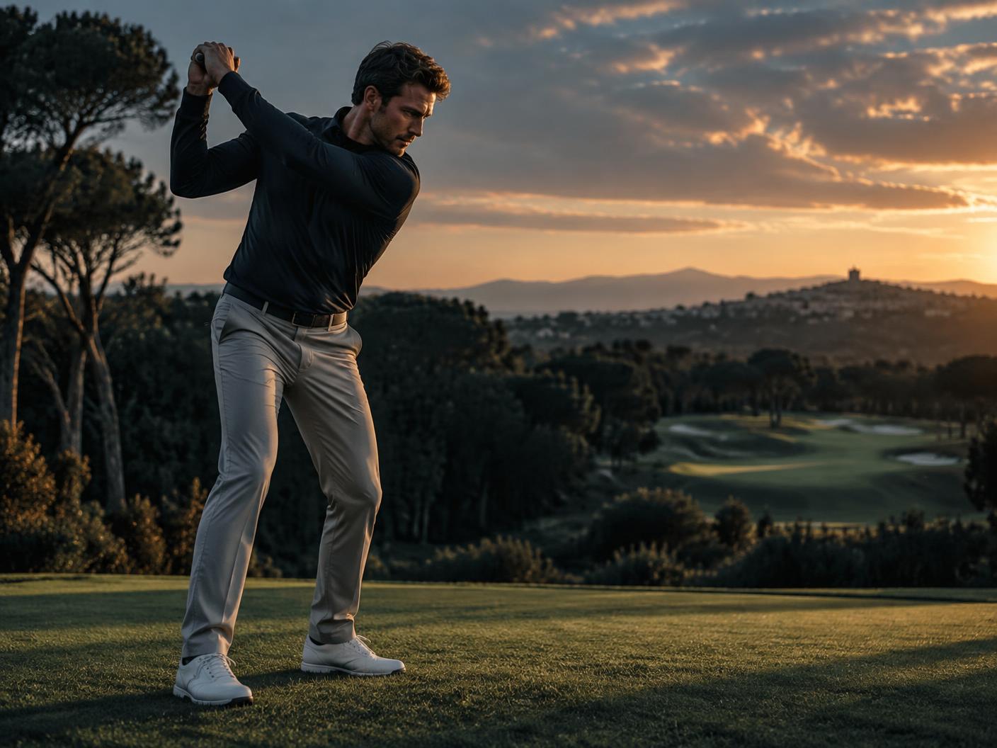 Golfer performing a technically precise swing without a club